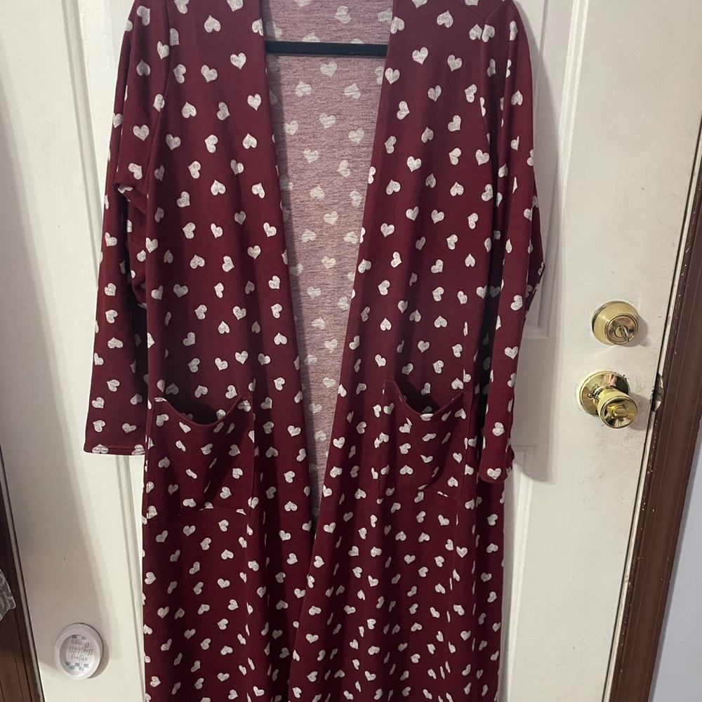 LuLaRoe size Medium, Maroon Knit Top with Cream Heart Pattern